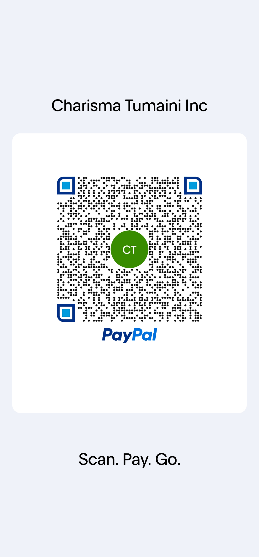 PayPal QR code for donating to Charisma Tumaini